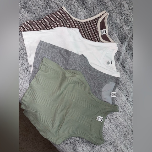 PINK Victoria's Secret Tops - PINK Victoria's Secret Ribbed Tank Trio in White, Gray & Sage